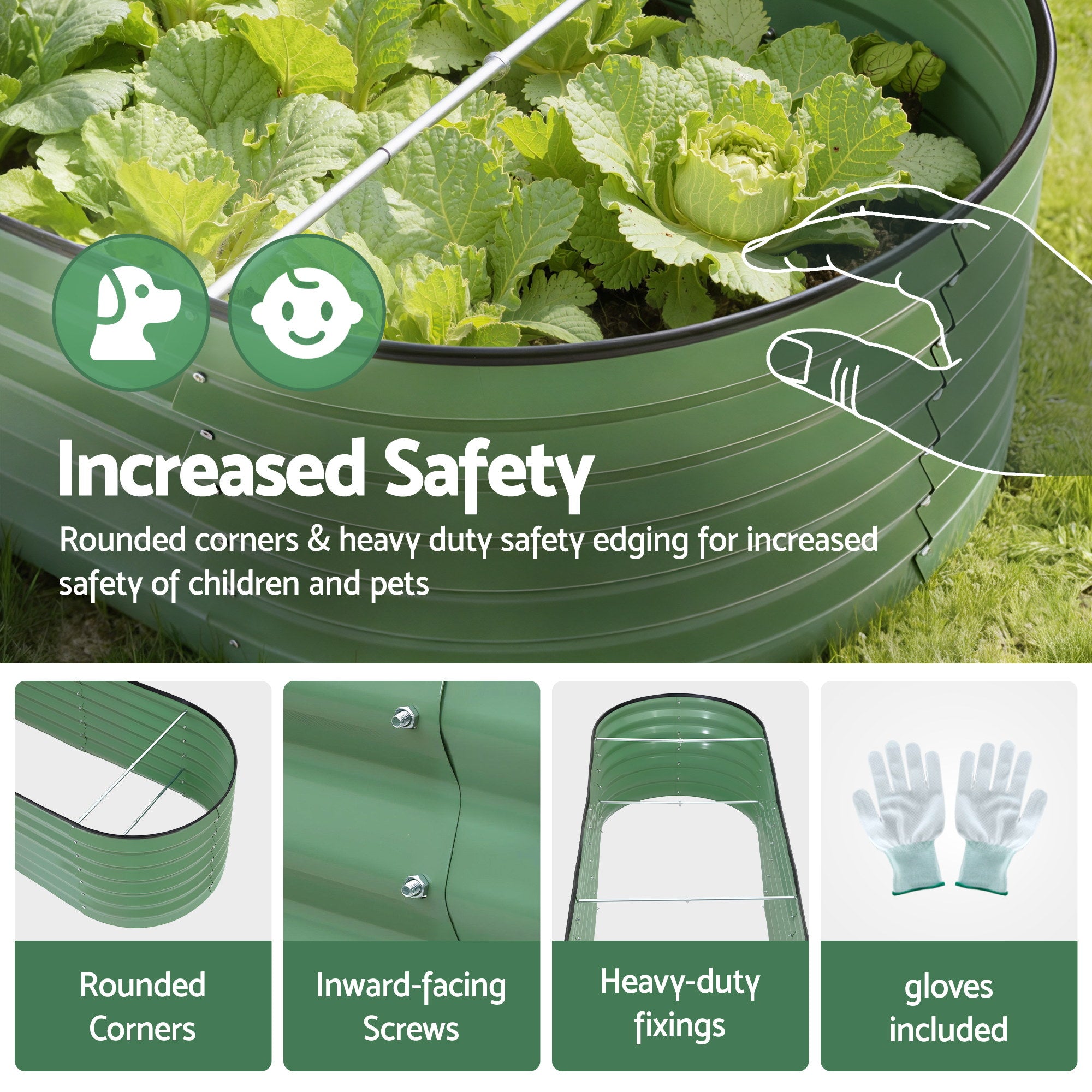 Green Fingers Oval Raised Garden Bed Galvanised Planter Box Rust Resistant 240x60x45cm Green GB-OVAL-2406045-GE
