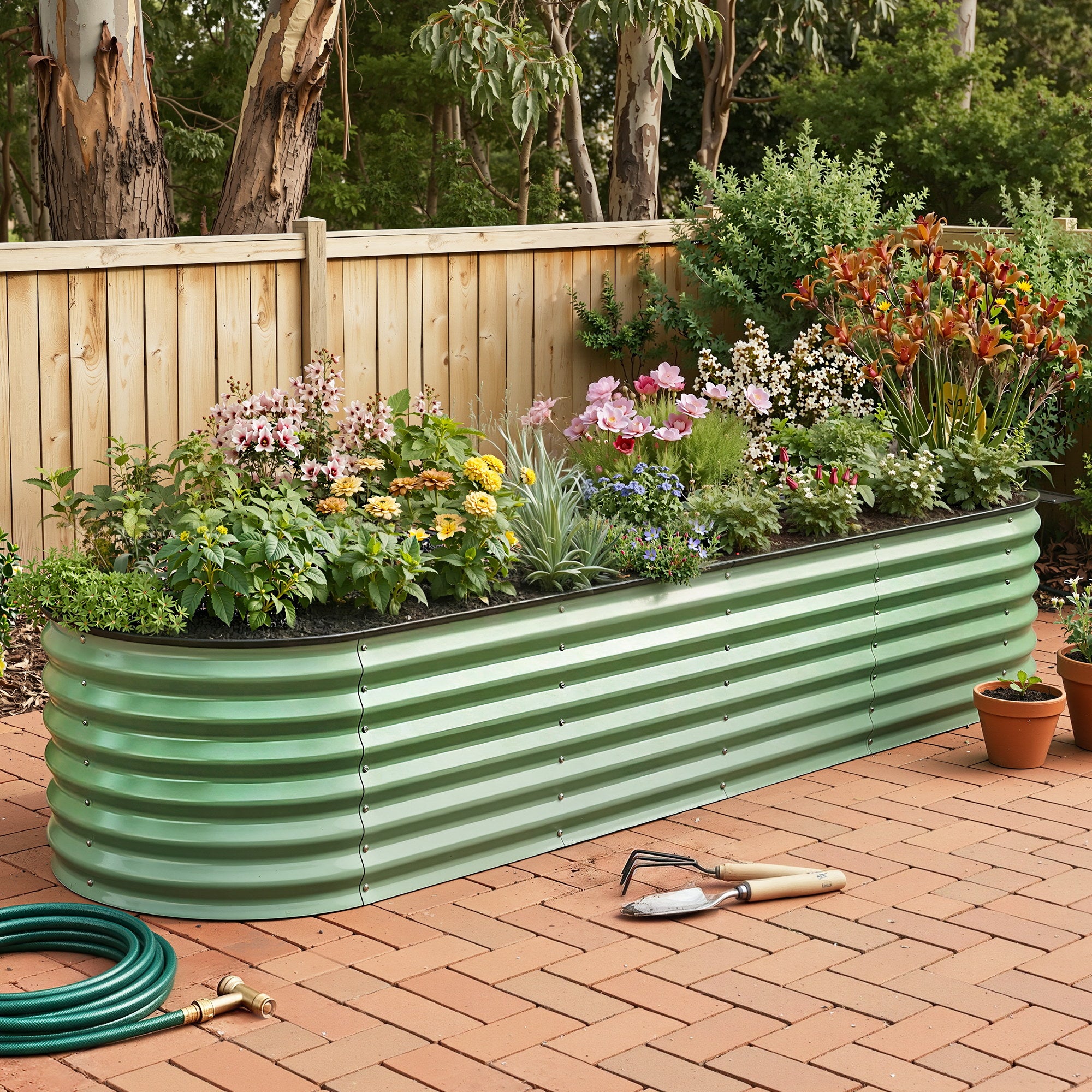 Green Fingers Oval Raised Garden Bed Galvanised Planter Box Rust Resistant 240x60x45cm Green GB-OVAL-2406045-GE