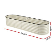 Green Fingers Oval Raised Garden Bed Galvanised Planter Box Rust Resistant 240x60x45cm White GB-OVAL-2406045-WH