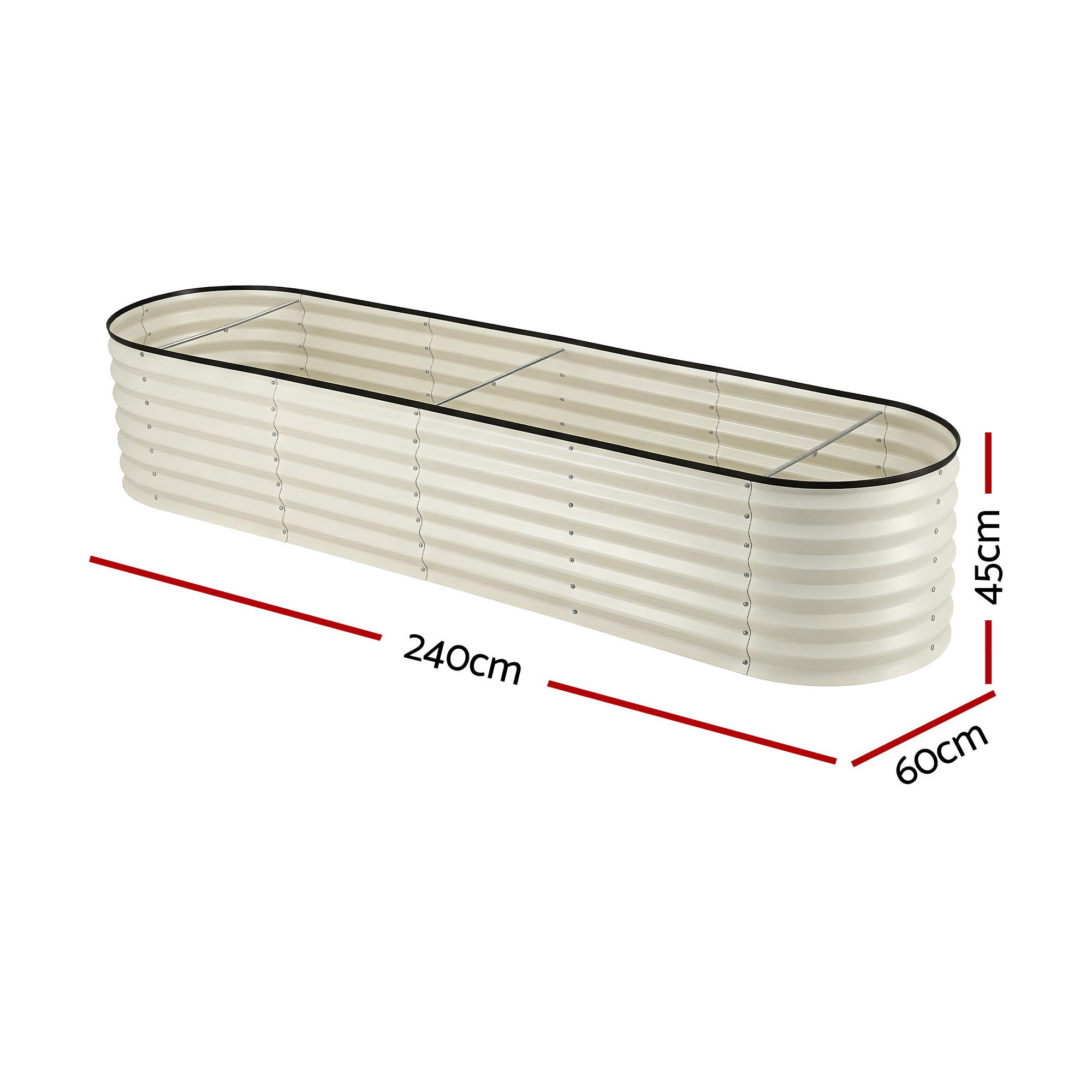 Green Fingers Oval Raised Garden Bed Galvanised Planter Box Rust Resistant 240x60x45cm White GB-OVAL-2406045-WH