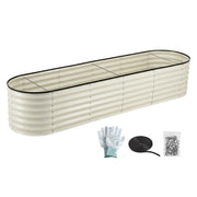Green Fingers Oval Raised Garden Bed Galvanised Planter Box Rust Resistant 240x60x45cm White GB-OVAL-2406045-WH