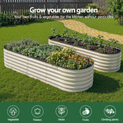 Green Fingers Oval Raised Garden Bed Galvanised Planter Box Rust Resistant 240x60x45cm White GB-OVAL-2406045-WH
