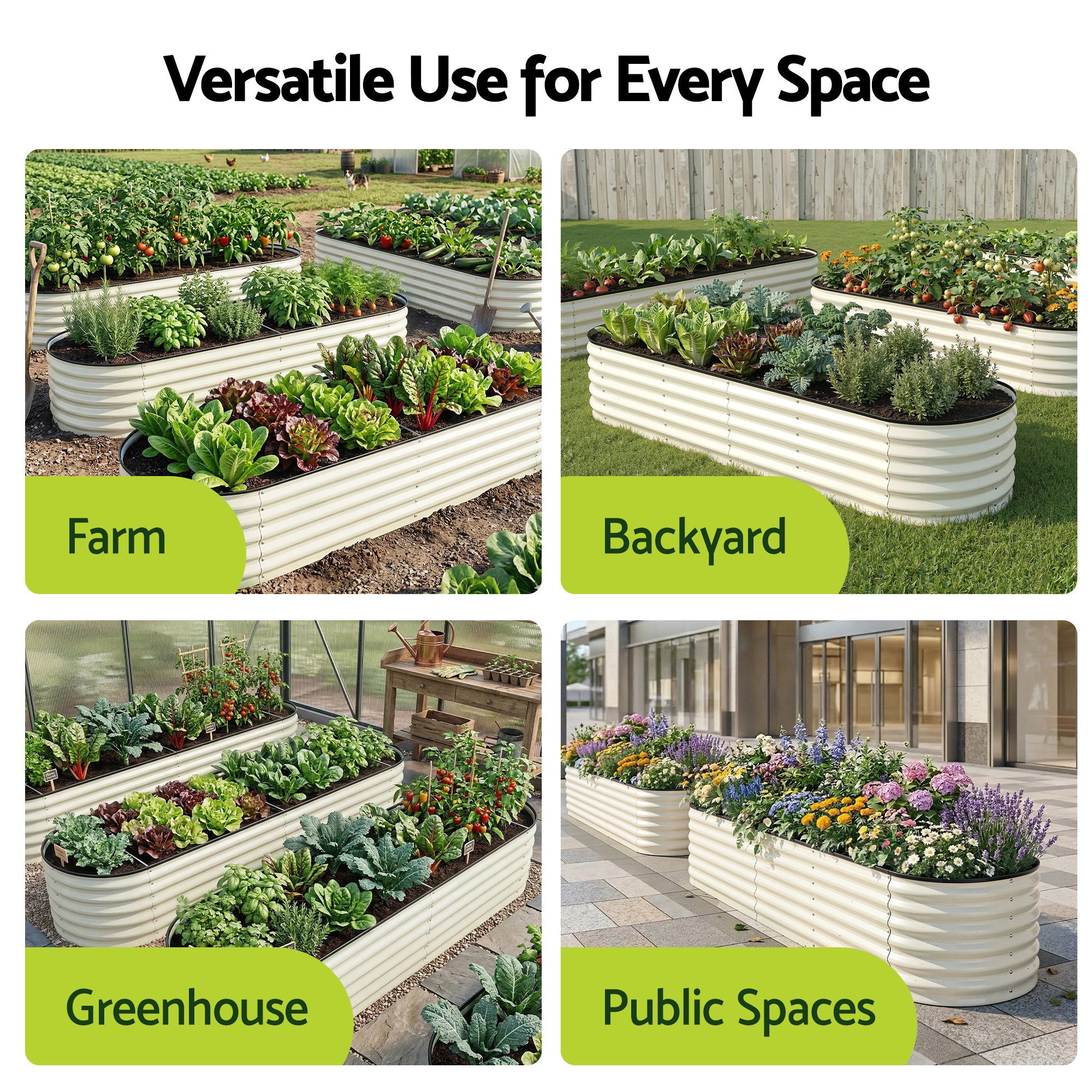 Green Fingers Oval Raised Garden Bed Galvanised Planter Box Rust Resistant 240x60x45cm White GB-OVAL-2406045-WH