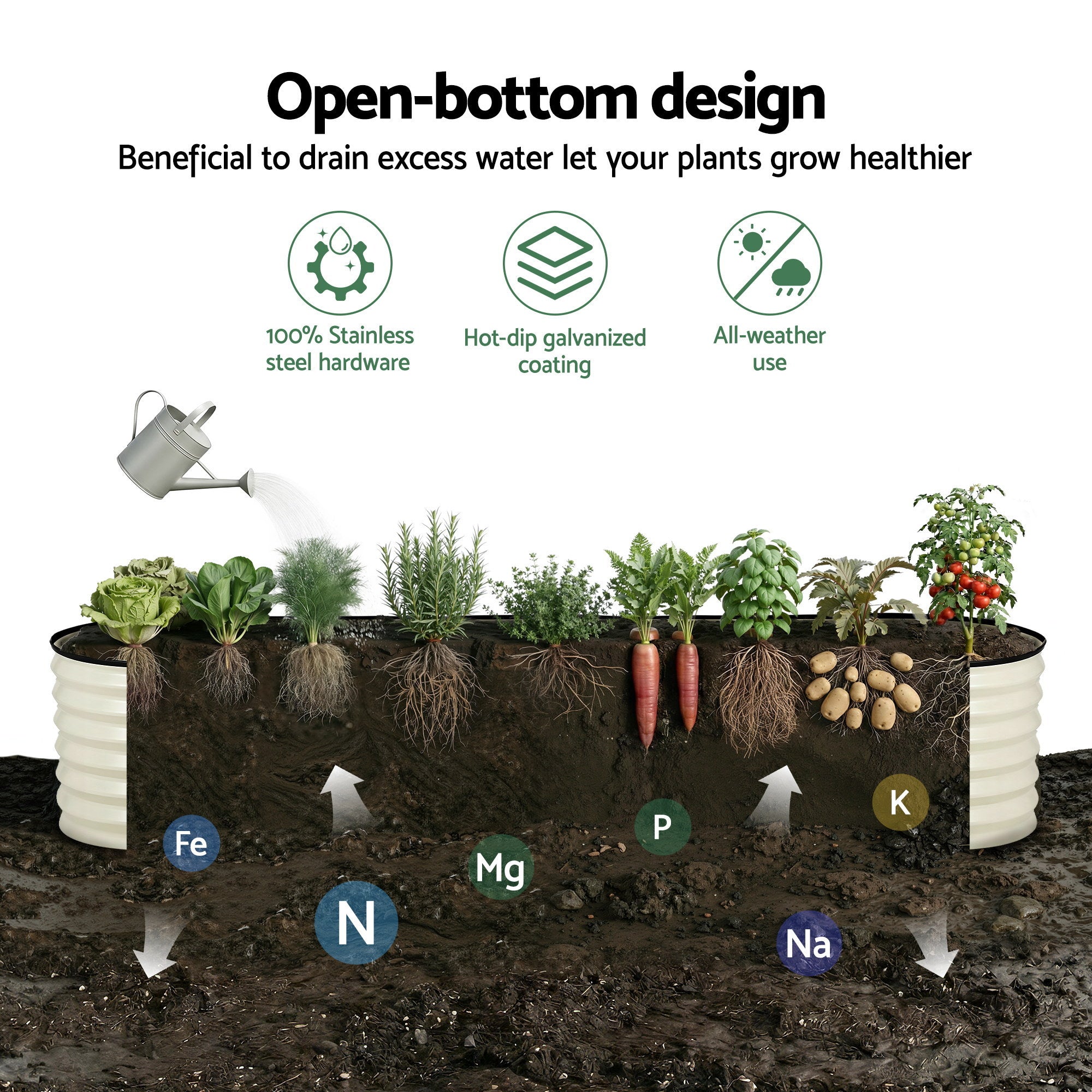 Green Fingers Oval Raised Garden Bed Galvanised Planter Box Rust Resistant 240x60x45cm White GB-OVAL-2406045-WH