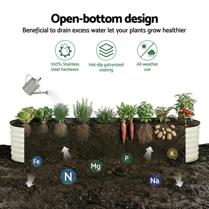 Green Fingers Oval Raised Garden Bed Galvanised Planter Box Rust Resistant 240x60x45cm White GB-OVAL-2406045-WH