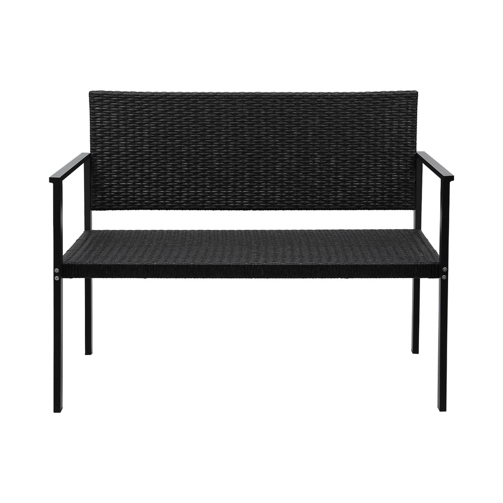 Gardeon Outdoor Garden Bench Seat Rattan Chair Steel Patio Furniture Park Black GB-RATTAN-BK