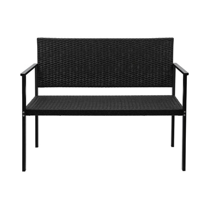 Gardeon Outdoor Garden Bench Seat Rattan Chair Steel Patio Furniture Park Black GB-RATTAN-BK