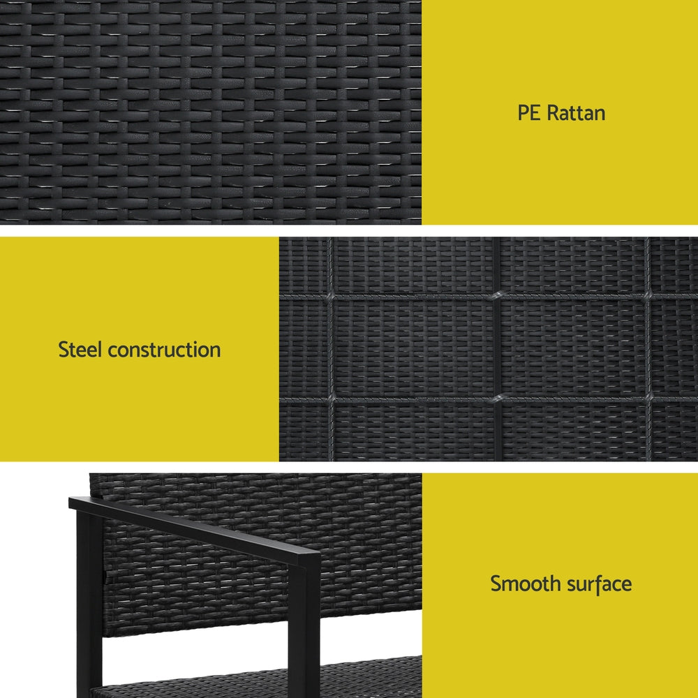 Gardeon Outdoor Garden Bench Seat Rattan Chair Steel Patio Furniture Park Black GB-RATTAN-BK