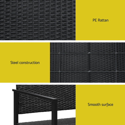 Gardeon Outdoor Garden Bench Seat Rattan Chair Steel Patio Furniture Park Black GB-RATTAN-BK