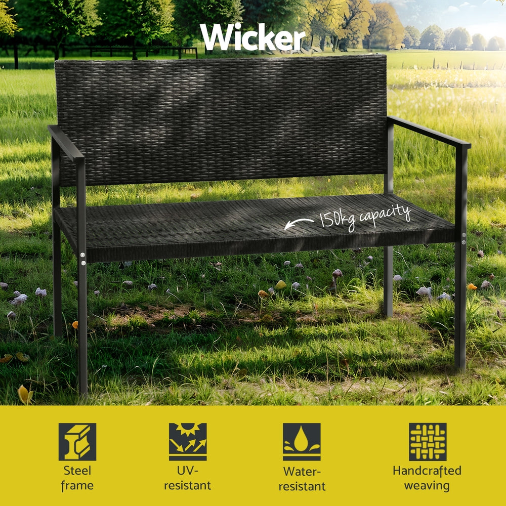 Gardeon Outdoor Garden Bench Seat Rattan Chair Steel Patio Furniture Park Grey GB-RATTAN-GE