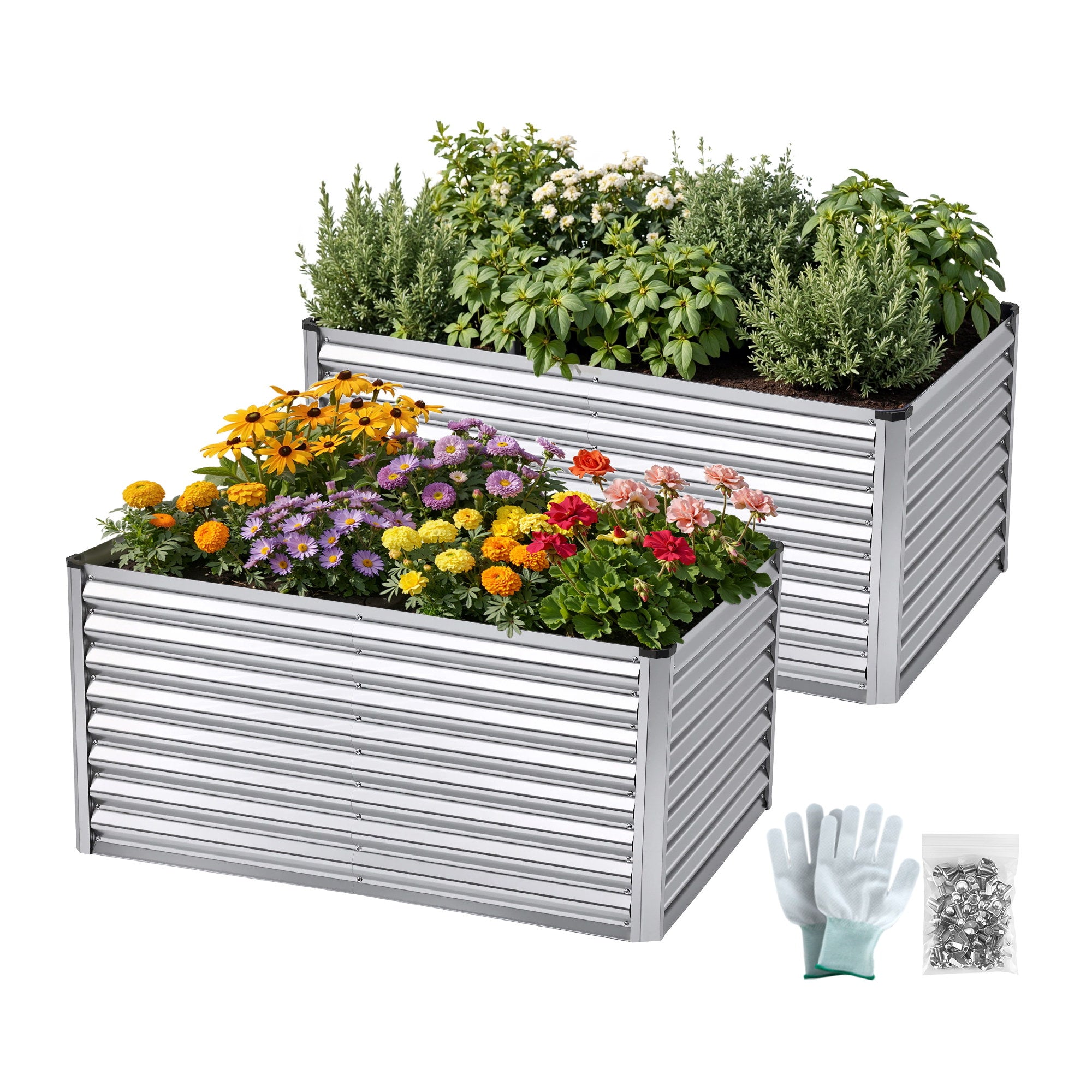 Green Fingers Raised Garden Bed 2 in 1 Modular Galvanised Planter Box Rust Resistant 240x80x60cm GB-REC-2408060-SL