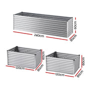 Green Fingers Raised Garden Bed 2 in 1 Modular Galvanised Planter Box Rust Resistant 240x80x60cm GB-REC-2408060-SL