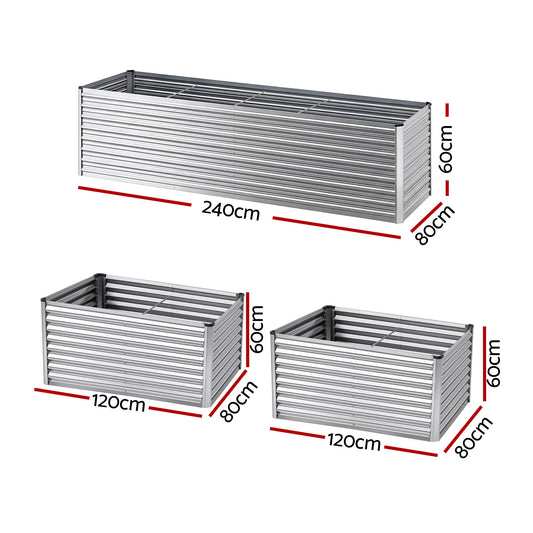 Green Fingers Raised Garden Bed 2 in 1 Modular Galvanised Planter Box Rust Resistant 240x80x60cm GB-REC-2408060-SL