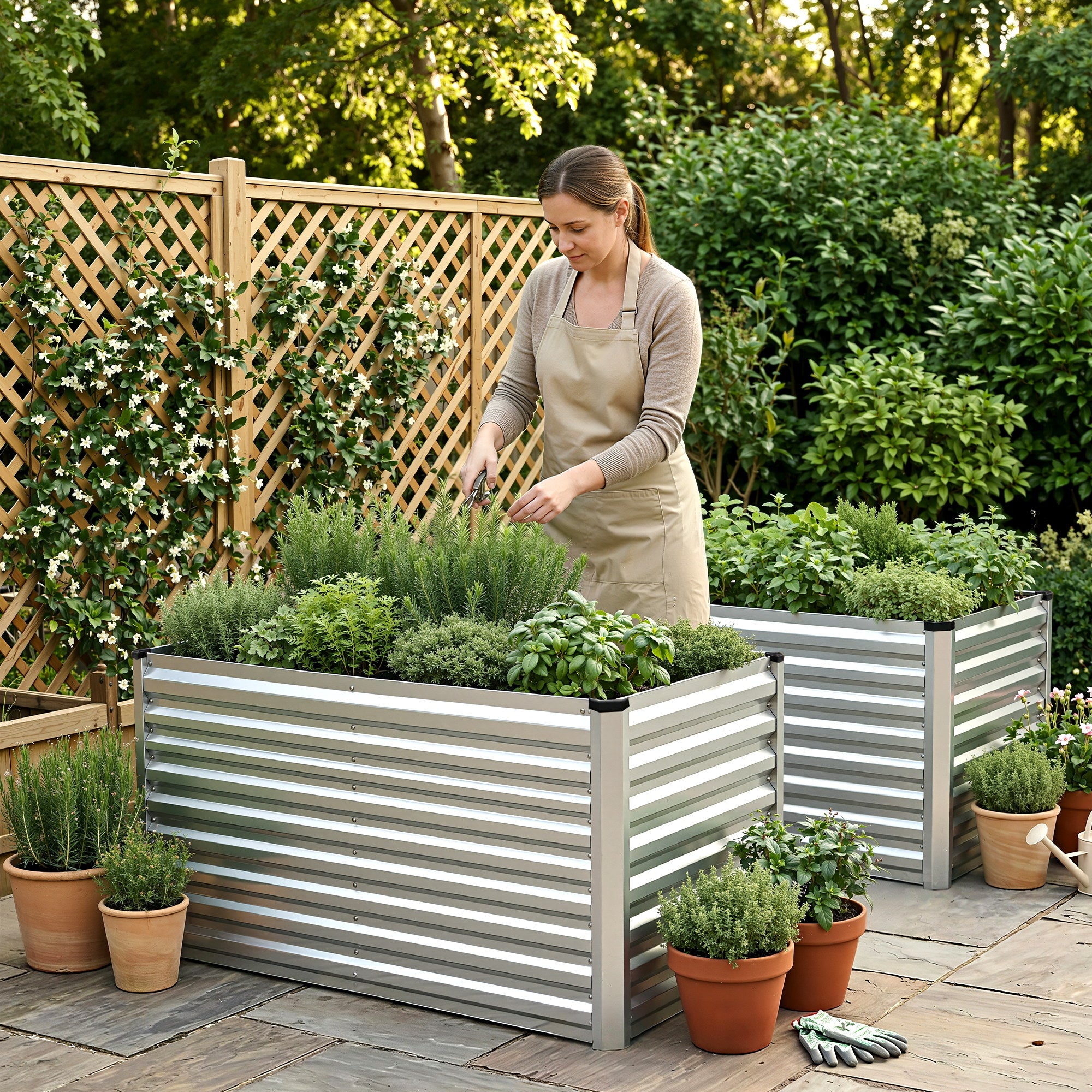 Green Fingers Raised Garden Bed 2 in 1 Modular Galvanised Planter Box Rust Resistant 240x80x60cm GB-REC-2408060-SL