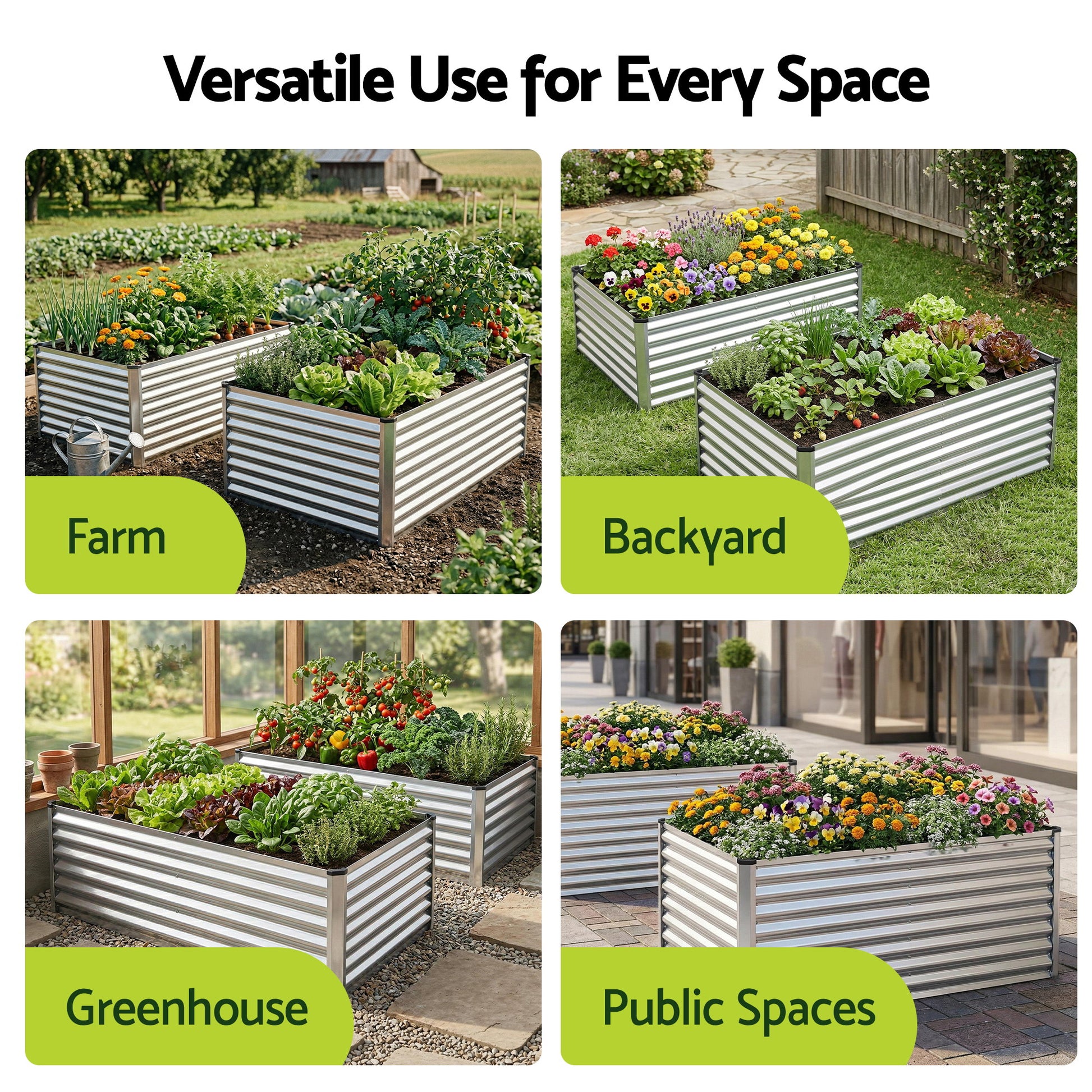 Green Fingers Raised Garden Bed 2 in 1 Modular Galvanised Planter Box Rust Resistant 240x80x60cm GB-REC-2408060-SL