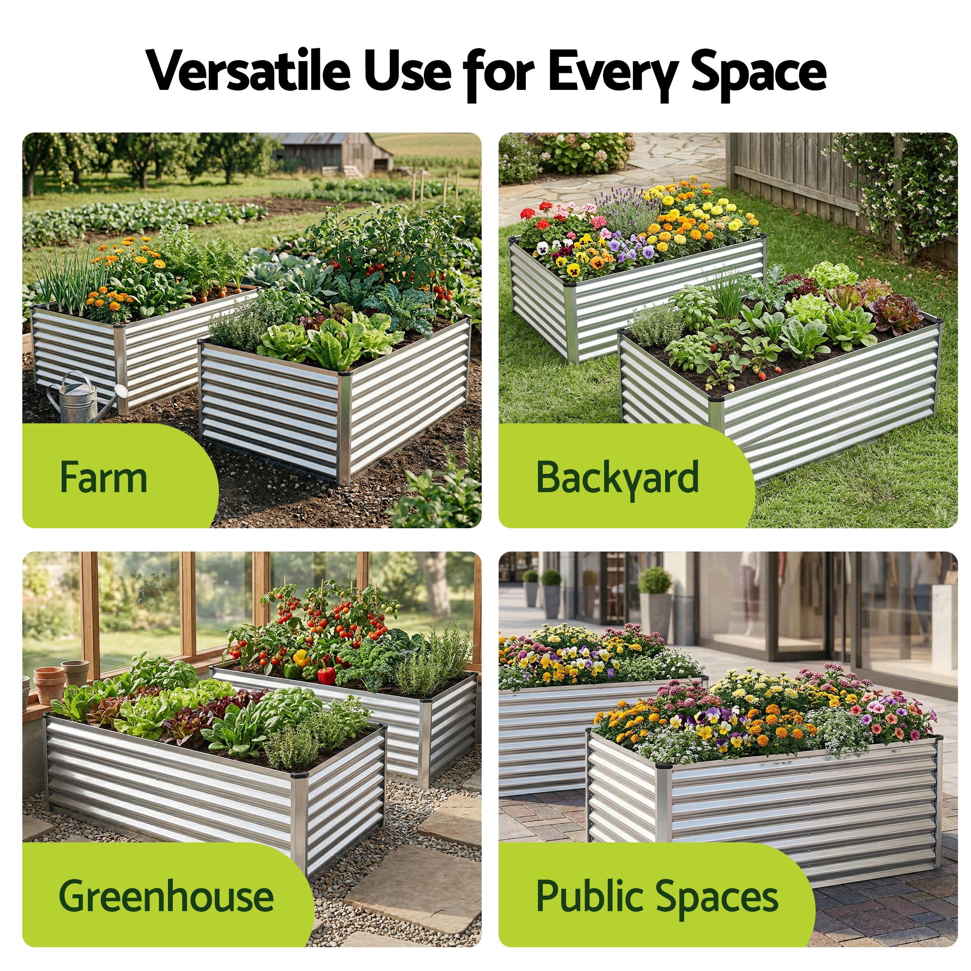 Green Fingers Raised Garden Bed 2 in 1 Modular Galvanised Planter Box Rust Resistant 240x80x60cm GB-REC-2408060-SL