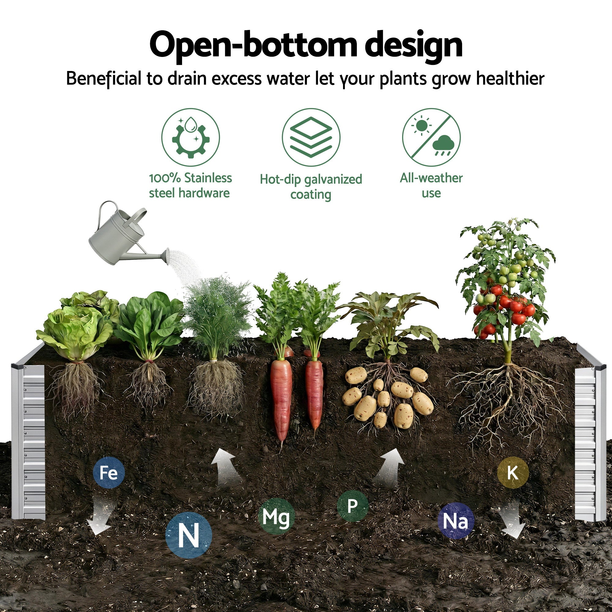 Green Fingers Raised Garden Bed 2 in 1 Modular Galvanised Planter Box Rust Resistant 240x80x60cm GB-REC-2408060-SL