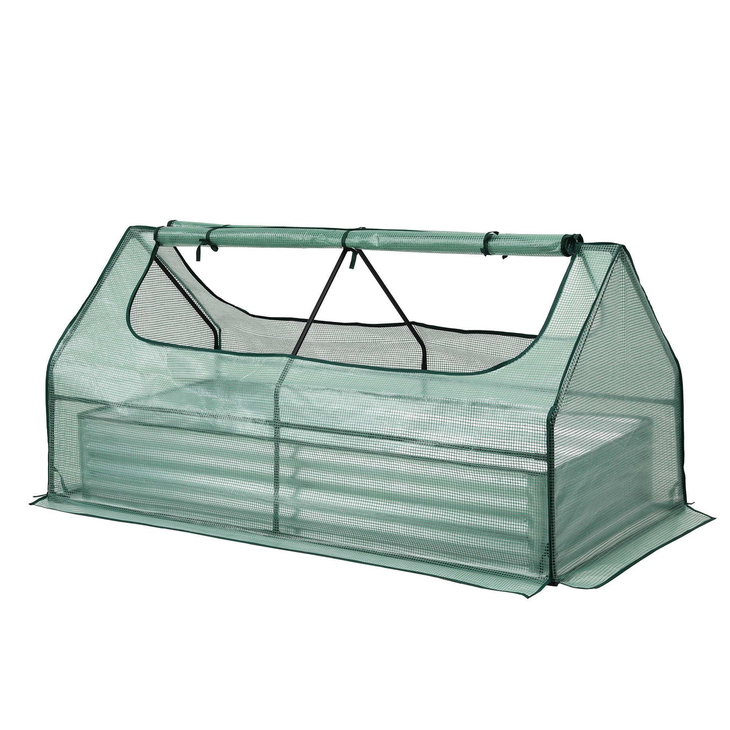 Green Fingers Raised Garden Bed with Greenhouse 3 in 1 Galvanised Planter Box Kit GB-REC-COVER-180-GR