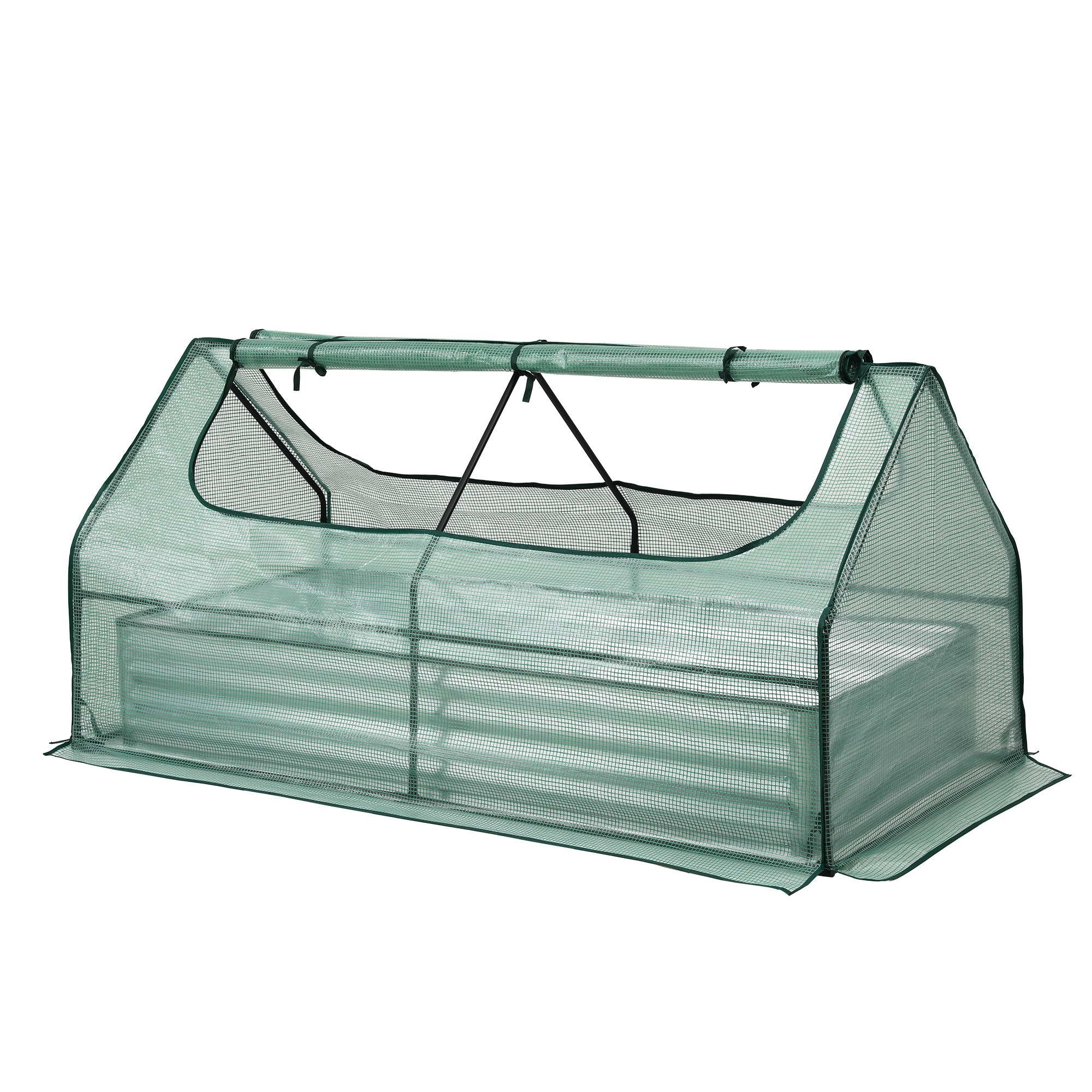 Green Fingers Raised Garden Bed with Greenhouse 3 in 1 Galvanised Planter Box Kit GB-REC-COVER-180-GR