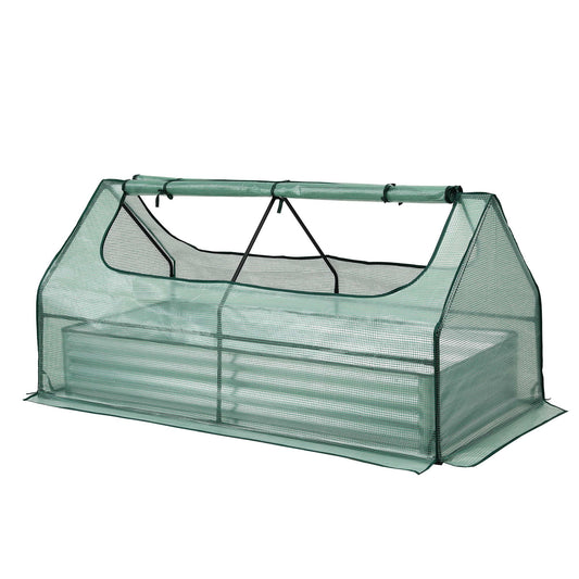 Green Fingers Raised Garden Bed with Greenhouse 3 in 1 Galvanised Planter Box Kit GB-REC-COVER-180-GR
