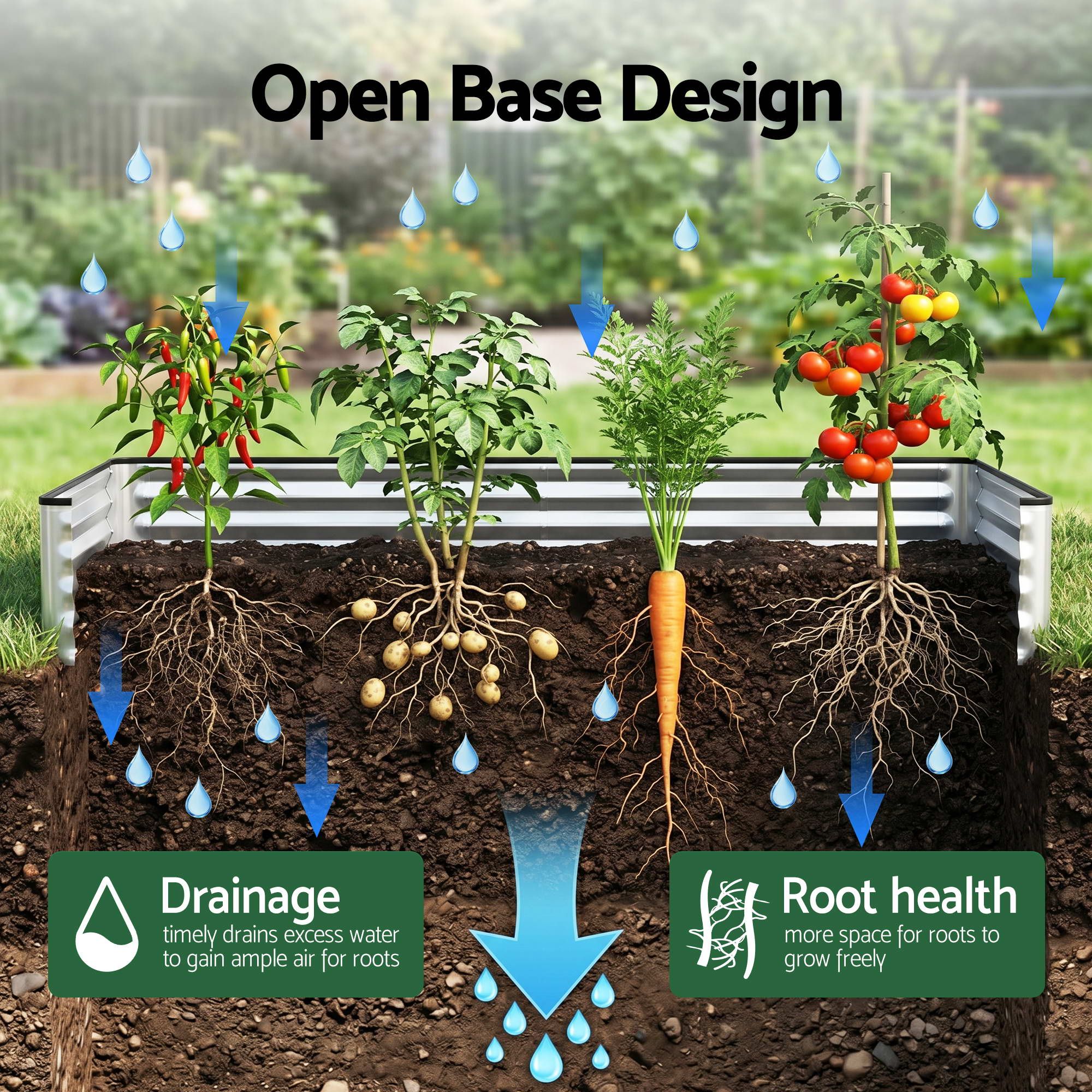 Green Fingers Raised Garden Bed with Greenhouse 3 in 1 Galvanised Planter Box Kit GB-REC-COVER-180-GR
