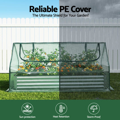 Green Fingers Raised Garden Bed with Greenhouse 3 in 1 Galvanised Planter Box Kit GB-REC-COVER-180-GR