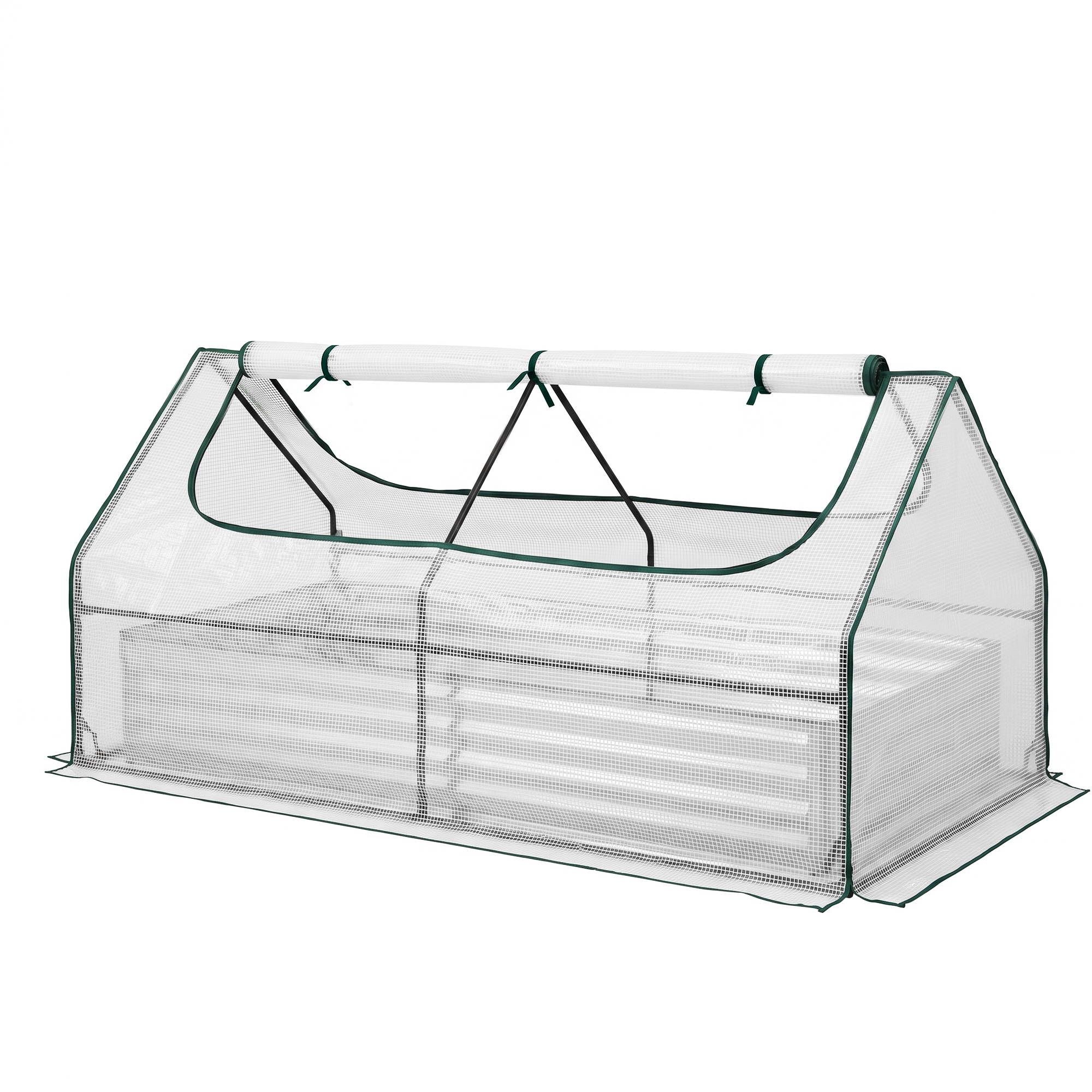 Green Fingers 3 in 1 Raised Garden Bed with Greenhouse Galvanised Planter Box Kit GB-REC-COVER-180-WH