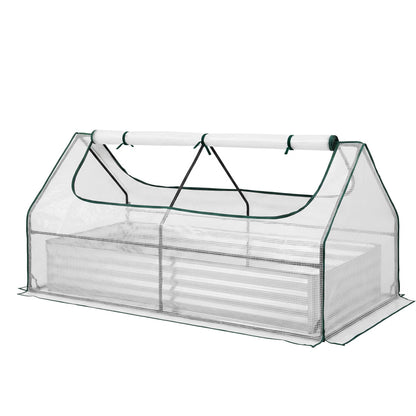 Green Fingers 3 in 1 Raised Garden Bed with Greenhouse Galvanised Planter Box Kit GB-REC-COVER-180-WH