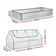 Green Fingers 3 in 1 Raised Garden Bed with Greenhouse Galvanised Planter Box Kit GB-REC-COVER-180-WH
