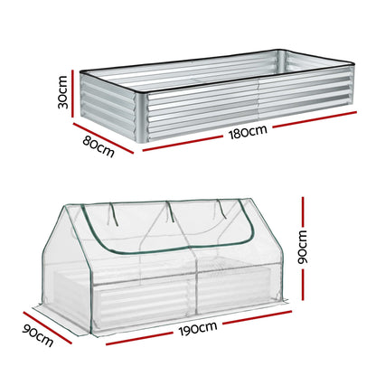 Green Fingers 3 in 1 Raised Garden Bed with Greenhouse Galvanised Planter Box Kit GB-REC-COVER-180-WH