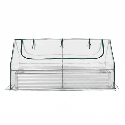 Green Fingers 3 in 1 Raised Garden Bed with Greenhouse Galvanised Planter Box Kit GB-REC-COVER-180-WH