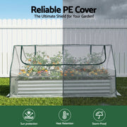 Green Fingers 3 in 1 Raised Garden Bed with Greenhouse Galvanised Planter Box Kit GB-REC-COVER-180-WH