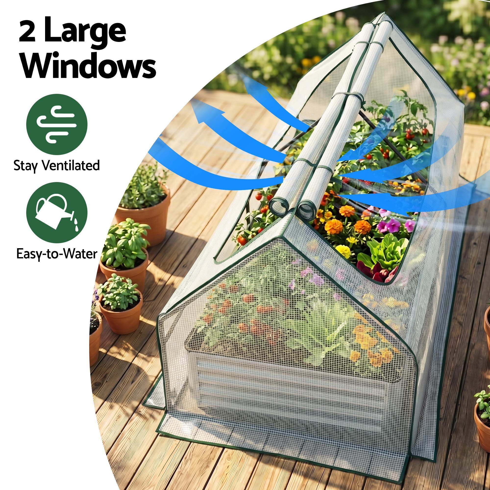 Green Fingers 3 in 1 Raised Garden Bed with Greenhouse Galvanised Planter Box Kit GB-REC-COVER-180-WH