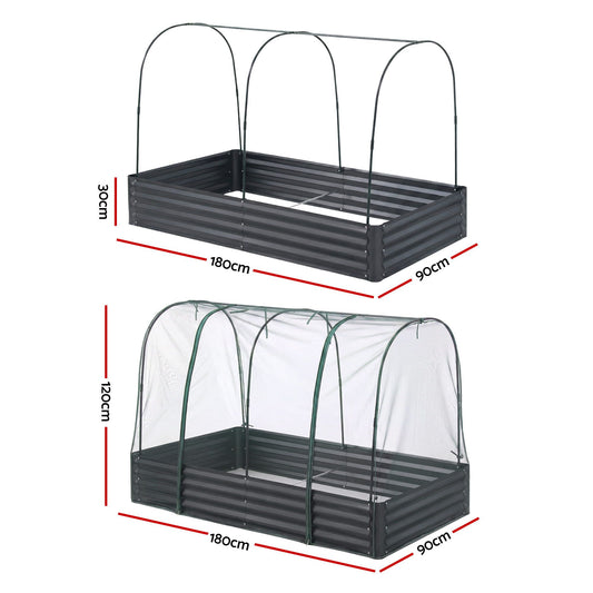 Green Fingers Raised Garden Bed with Mesh Netting Galvanised Planter Box Bird Proof 180x90x120cm GB-REC-GH-180-BK
