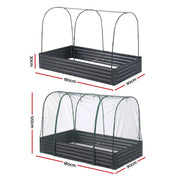 Green Fingers Raised Garden Bed with Mesh Netting Galvanised Planter Box Bird Proof 180x90x120cm GB-REC-GH-180-BK