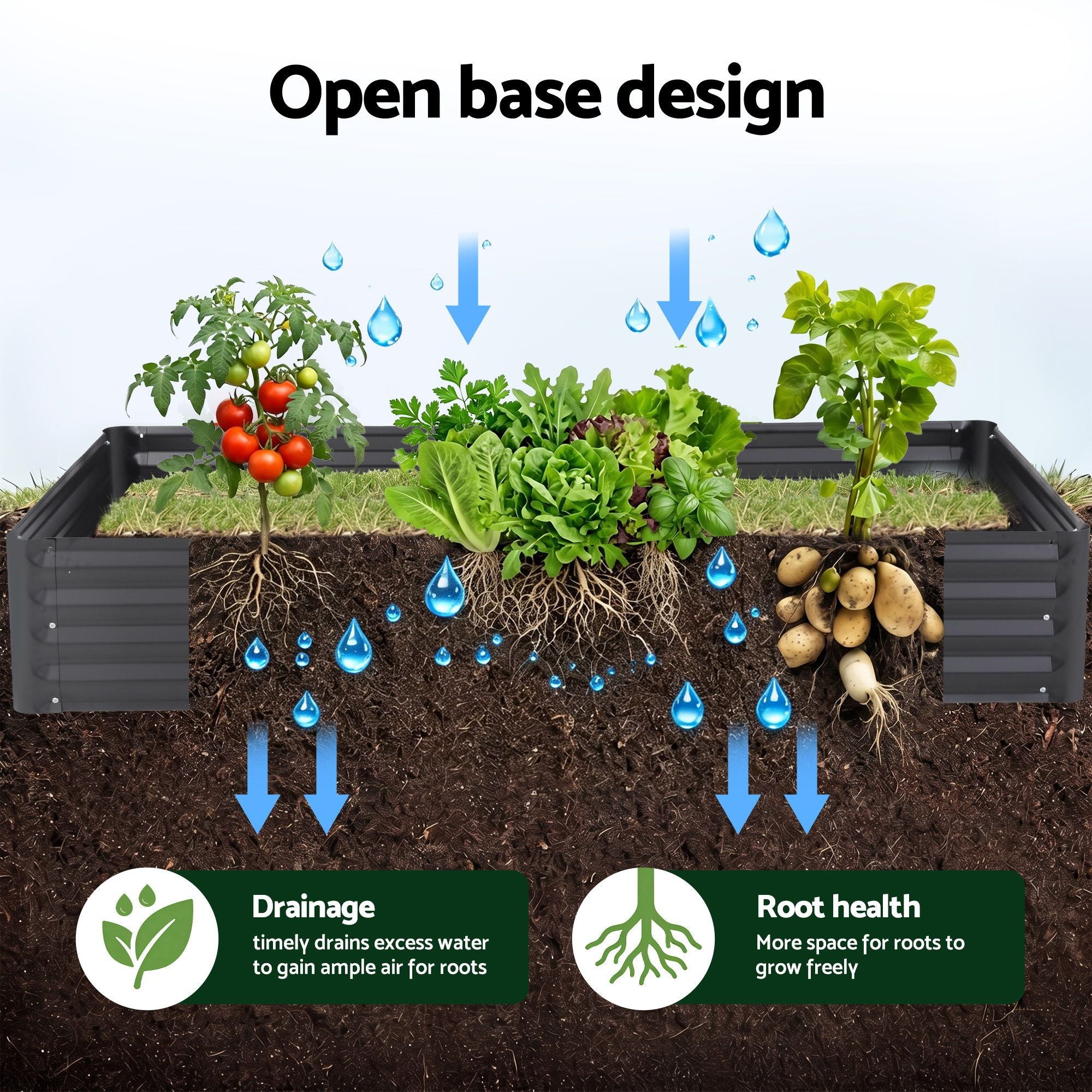 Green Fingers Raised Garden Bed with Mesh Netting Galvanised Planter Box Bird Proof 180x90x120cm GB-REC-GH-180-BK