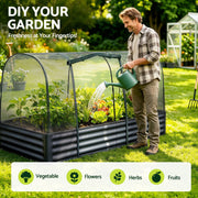 Green Fingers Raised Garden Bed with Mesh Netting Galvanised Planter Box Bird Proof 180x90x120cm GB-REC-GH-180-BK