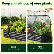 Green Fingers Raised Garden Bed with Mesh Netting Galvanised Planter Box Bird Proof 180x90x120cm GB-REC-GH-180-BK