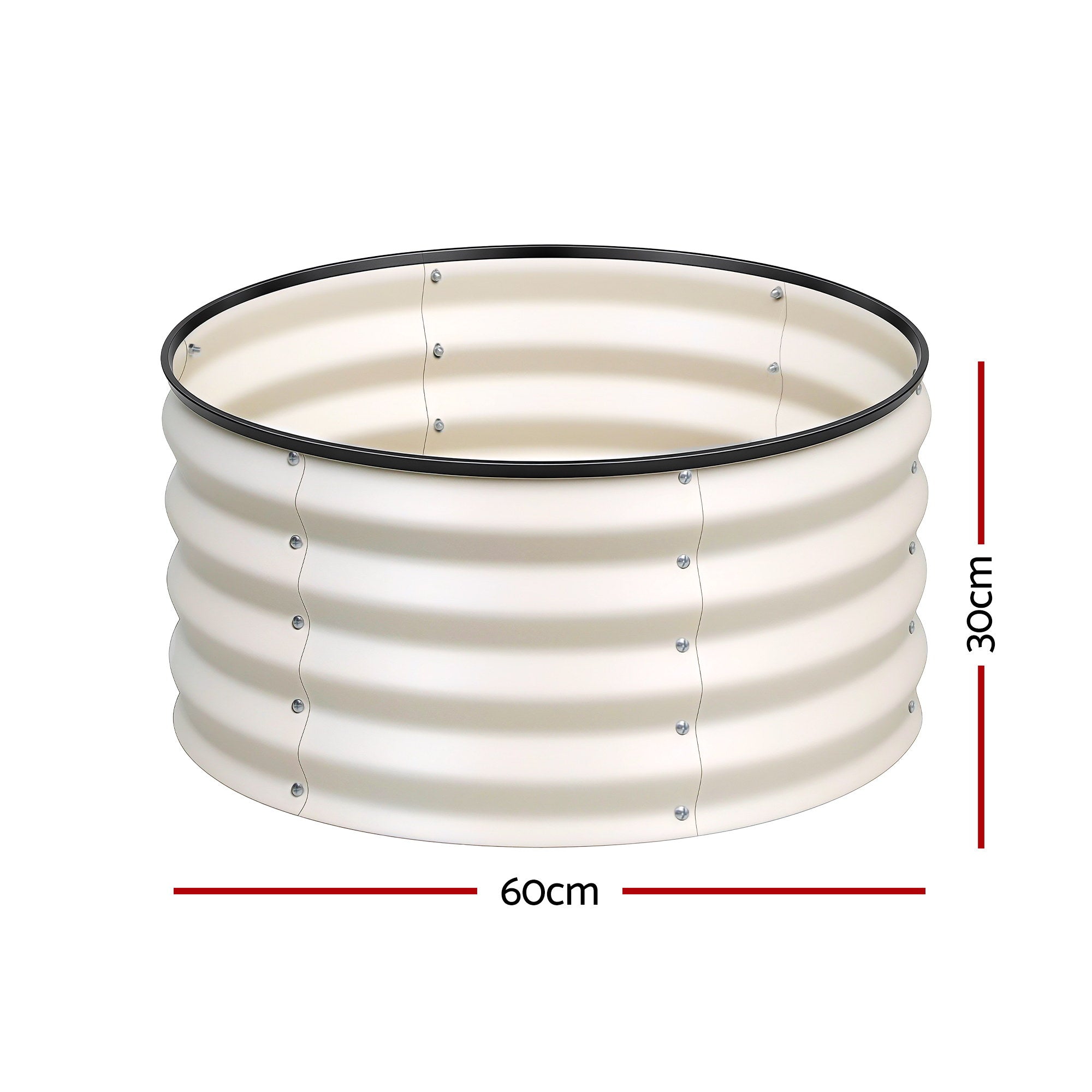 Green Fingers Round Raised Garden Bed 2 Pack Galvanised Planter Box Rust Resistant 60x60x30cm White GB-ROU-6030-WHX2