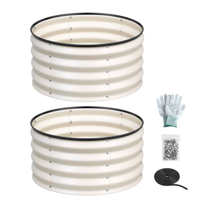 Green Fingers Round Raised Garden Bed 2 Pack Galvanised Planter Box Rust Resistant 60x60x30cm White GB-ROU-6030-WHX2