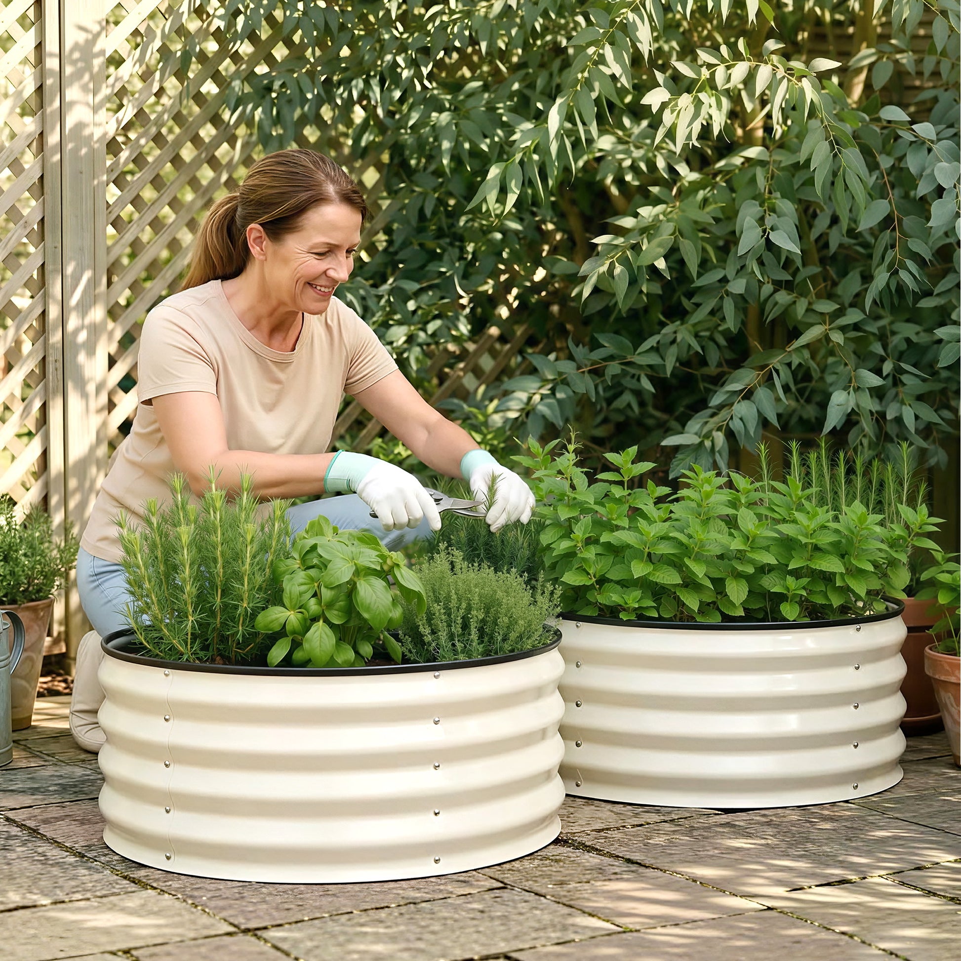 Green Fingers Round Raised Garden Bed 2 Pack Galvanised Planter Box Rust Resistant 60x60x30cm White GB-ROU-6030-WHX2
