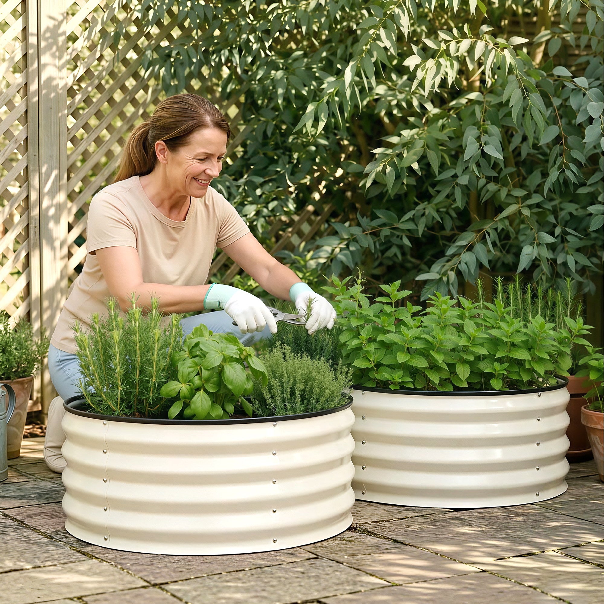 Green Fingers Round Raised Garden Bed 2 Pack Galvanised Planter Box Rust Resistant 60x60x30cm White GB-ROU-6030-WHX2