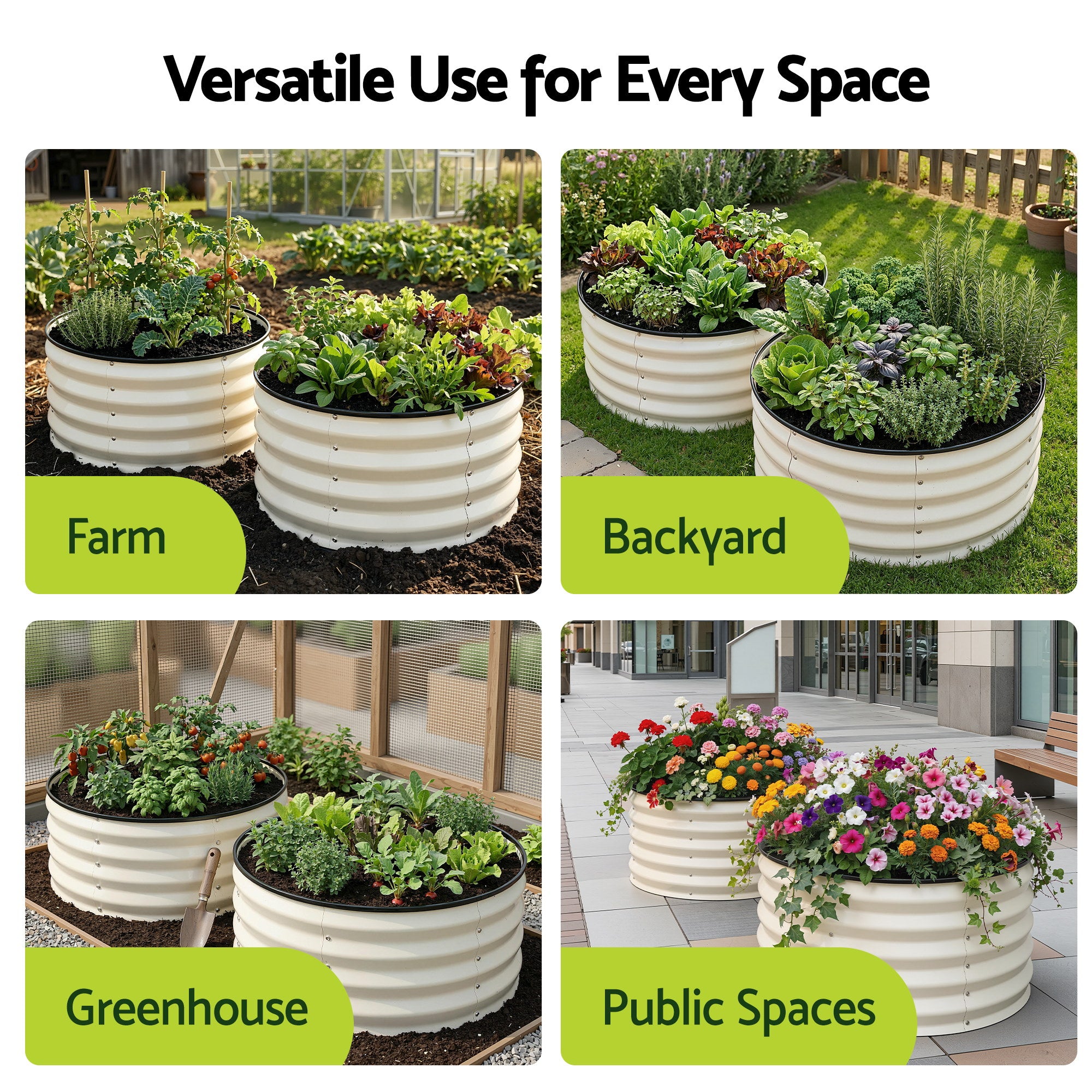 Green Fingers Round Raised Garden Bed 2 Pack Galvanised Planter Box Rust Resistant 60x60x30cm White GB-ROU-6030-WHX2