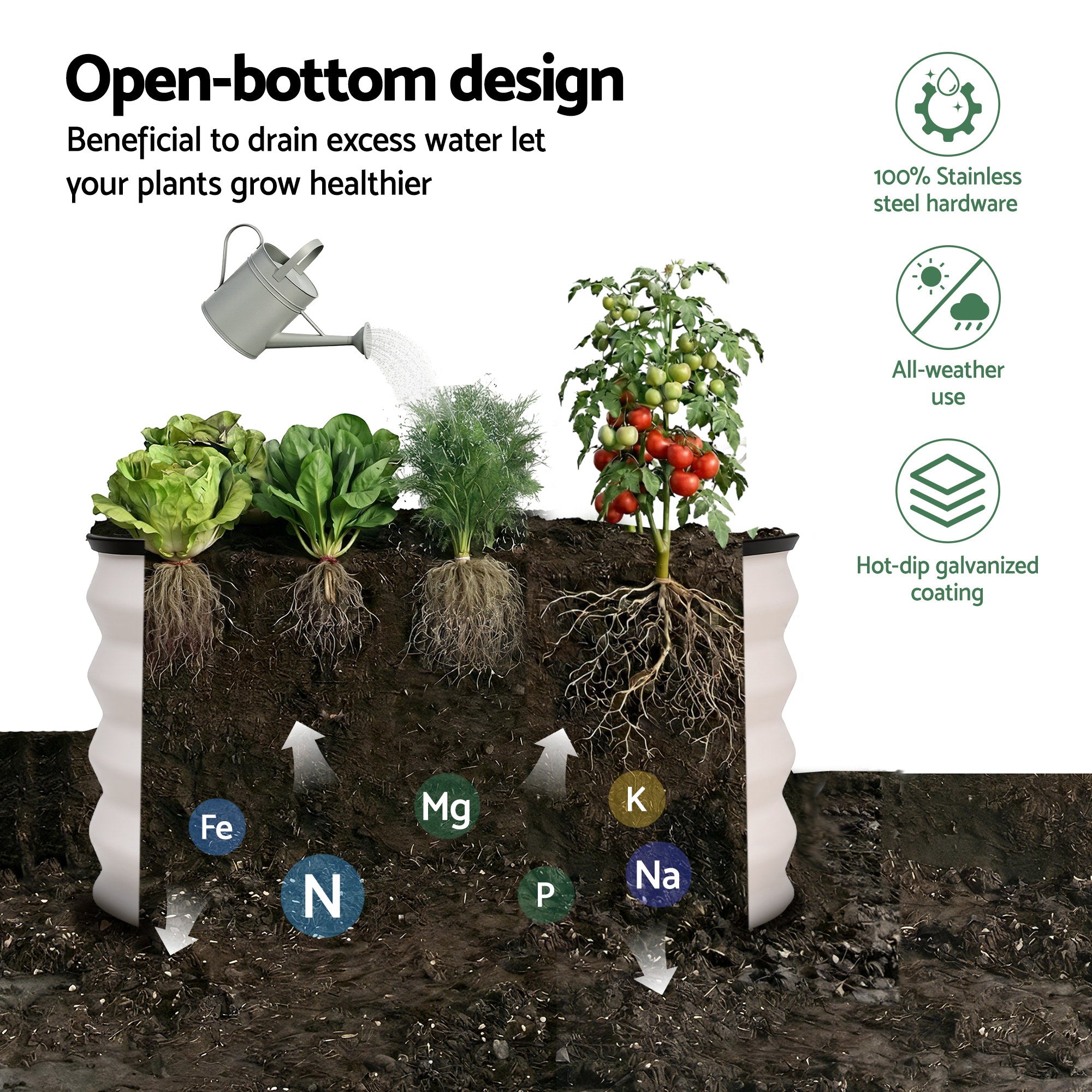 Green Fingers Round Raised Garden Bed 2 Pack Galvanised Planter Box Rust Resistant 60x60x30cm White GB-ROU-6030-WHX2