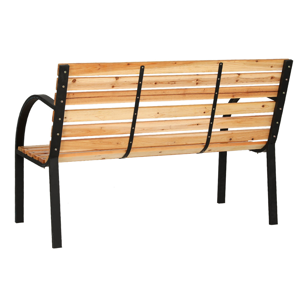 Gardeon Outdoor Garden Bench Seat 120cm Wooden Steel 2 Seater Patio Furniture Natural GB-SL-WOOD-5865-NTL