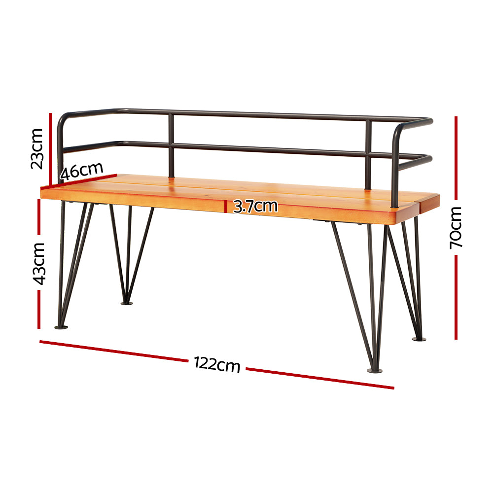 Gardeon Outdoor Garden Bench Seat 122cm Wooden Steel 3 Seater Patio Furniture GB-SL-WOOD-7187-TK