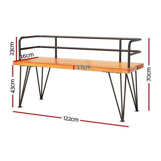 Gardeon Outdoor Garden Bench Seat 122cm Wooden Steel 3 Seater Patio Furniture GB-SL-WOOD-7187-TK