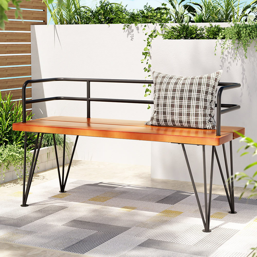 Gardeon Outdoor Garden Bench Seat 122cm Wooden Steel 3 Seater Patio Furniture GB-SL-WOOD-7187-TK
