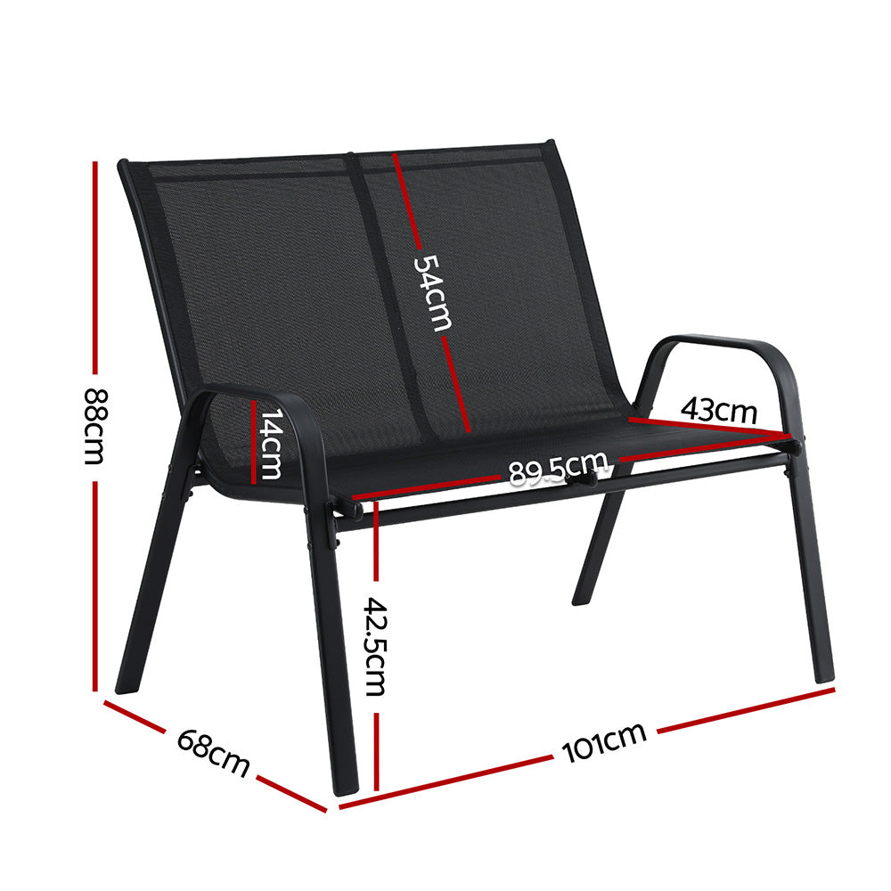 Gardeon Garden Bench Seat Steel Outdoor Patio Park Lounge Backyard Chair Black GB-STA-BENCH-BK