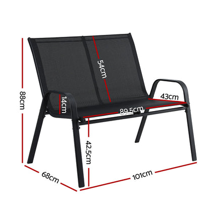 Gardeon Garden Bench Seat Steel Outdoor Patio Park Lounge Backyard Chair Black GB-STA-BENCH-BK
